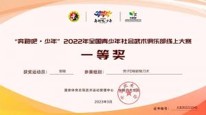 社会武术大赛拳术一等奖、刀术一等奖